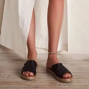 Free People Este Slip-On Sandals Black Leather Espadrilles EU 36 US 6