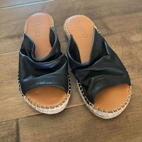 Free People Este Slip-On Sandals Black Leather Espadrilles EU 36 US 6
