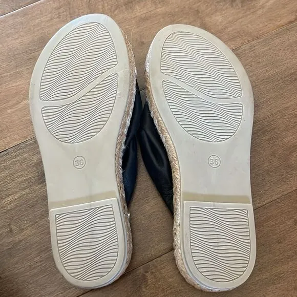 Free People Este Slip-On Sandals Black Leather Espadrilles EU 36 US 6