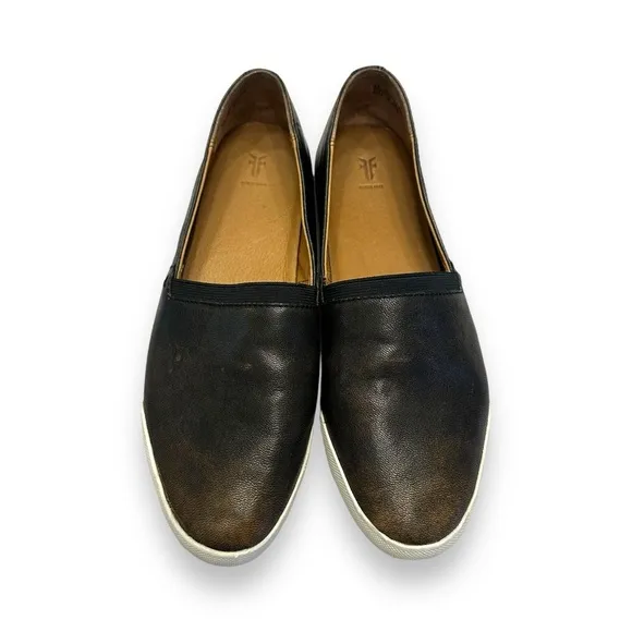 Frye Black/Brown Melanie Slip On Leather Sneakers Comfort Slip On Minimalist 8