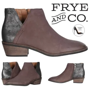 FRYE Caden Bootie Antique Brown Metallic Leather Block Heel Ankle Fashion Boot 7