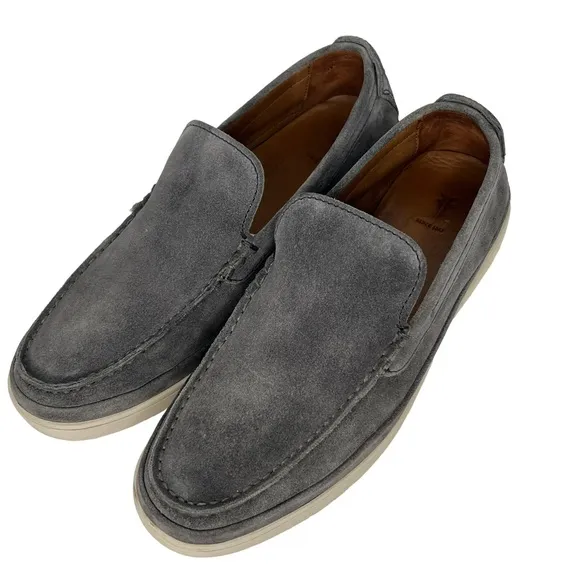 Frye Deck Venetian 80813 Gray Suede Leather Slip On Loafers Shoes Size 9.5