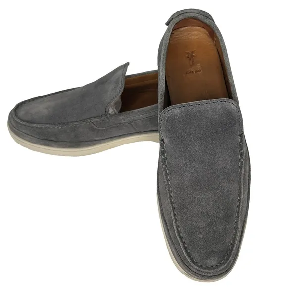 Frye Deck Venetian 80813 Gray Suede Leather Slip On Loafers Shoes Size 9.5