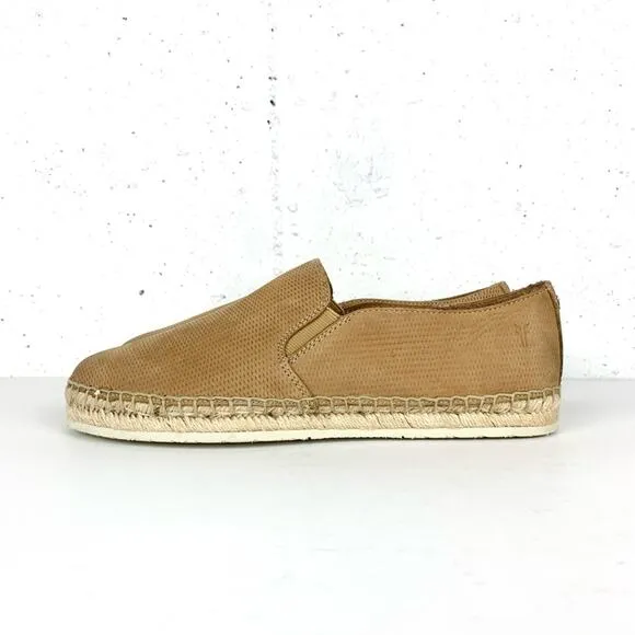 Frye Isabel Diamond Emboss Espadrilles Nubuck Leather Tan Jute Soles Size 9