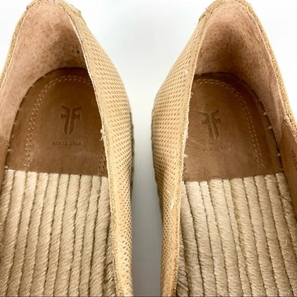 Frye Isabel Diamond Emboss Espadrilles Nubuck Leather Tan Jute Soles Size 9