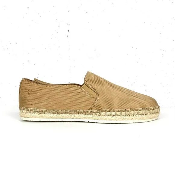 Frye Isabel Diamond Emboss Espadrilles Nubuck Leather Tan Jute Soles Size 9