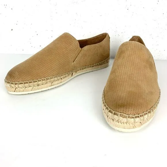 Frye Isabel Diamond Emboss Espadrilles Nubuck Leather Tan Jute Soles Size 9