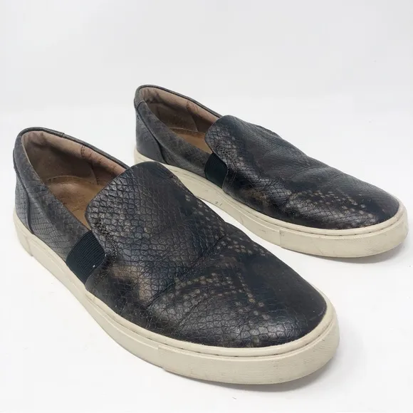 FRYE | Ivy Dark Brown Snakeskin Print Leather Slip On Sneakers Women’s Size 8