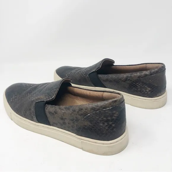FRYE | Ivy Dark Brown Snakeskin Print Leather Slip On Sneakers Women’s Size 8