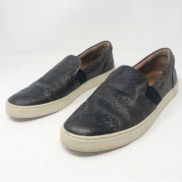 FRYE | Ivy Dark Brown Snakeskin Print Leather Slip On Sneakers Women’s Size 8