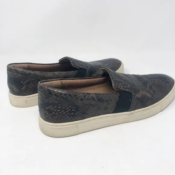 FRYE | Ivy Dark Brown Snakeskin Print Leather Slip On Sneakers Women’s Size 8