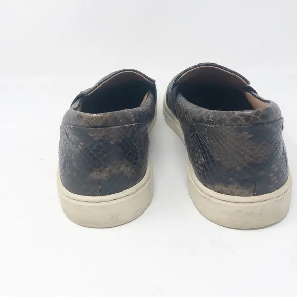 FRYE | Ivy Dark Brown Snakeskin Print Leather Slip On Sneakers Women’s Size 8