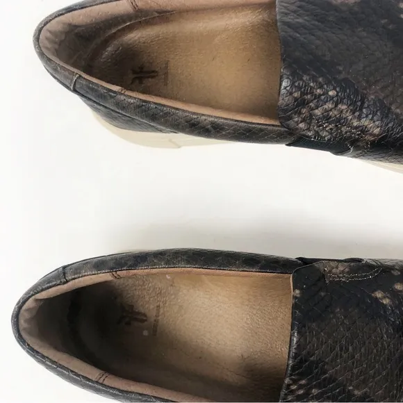 FRYE | Ivy Dark Brown Snakeskin Print Leather Slip On Sneakers Women’s Size 8