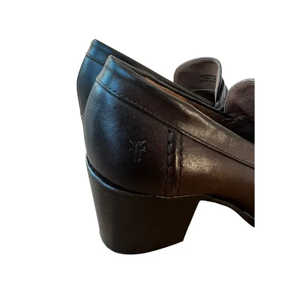 Frye Jean Heel Loafers Women Size 10 Brown chocolate Leather Block Heel