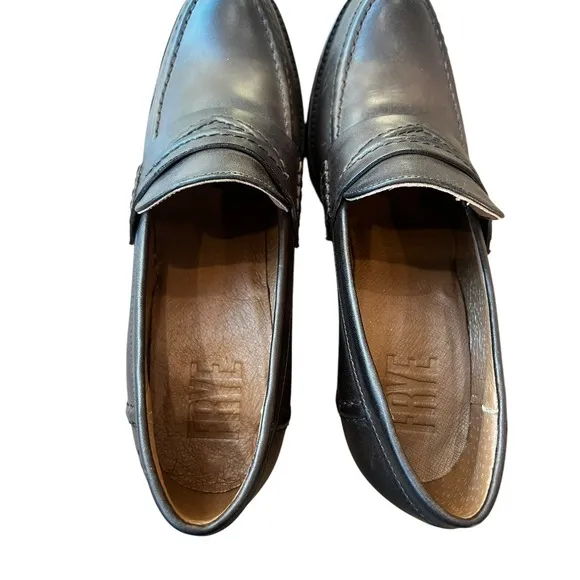 Frye Jean Heel Loafers Women Size 10 Brown chocolate Leather Block Heel