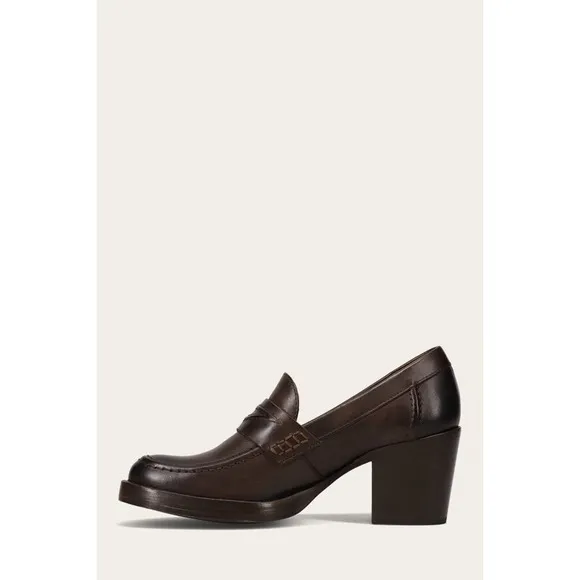 Frye Jean Heel Loafers Women Size 10 Brown chocolate Leather Block Heel