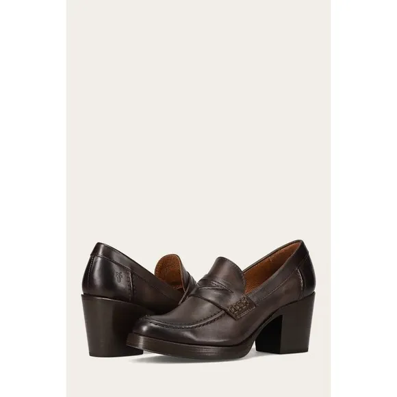 Frye Jean Heel Loafers Women Size 10 Brown chocolate Leather Block Heel