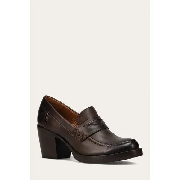 Frye Jean Heel Loafers Women Size 10 Brown chocolate Leather Block Heel