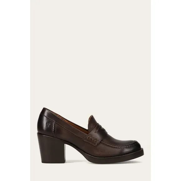 Frye Jean Heel Loafers Women Size 10 Brown chocolate Leather Block Heel