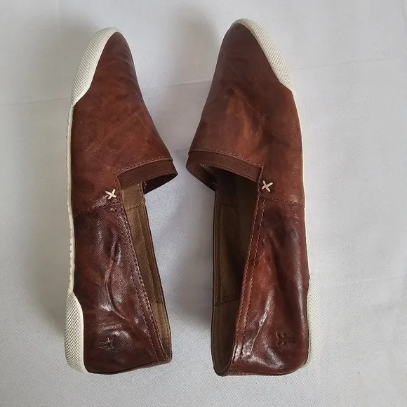 Frye Melanie Slip On Leather Sneakers Cognac Size 9.5