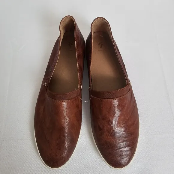 Frye Melanie Slip On Leather Sneakers Cognac Size 9.5