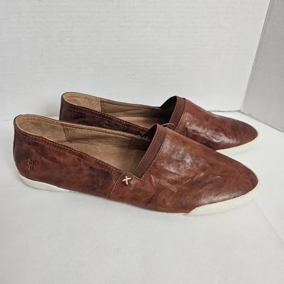 Frye Melanie Slip On Leather Sneakers Cognac Size 9.5