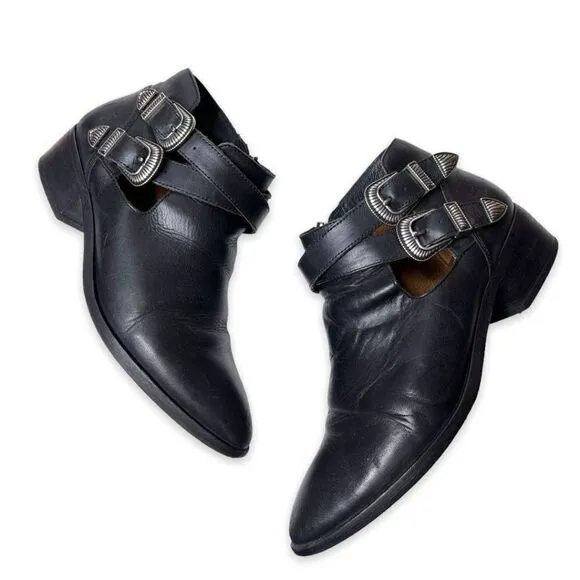 Frye Ray Western Shootie Black Leather Side Zip Boots Size 7 Style # 3477099
