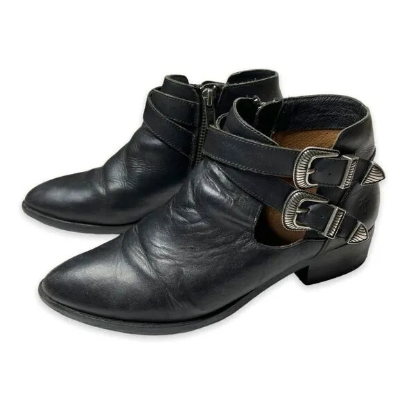 Frye Ray Western Shootie Black Leather Side Zip Boots Size 7 Style # 3477099