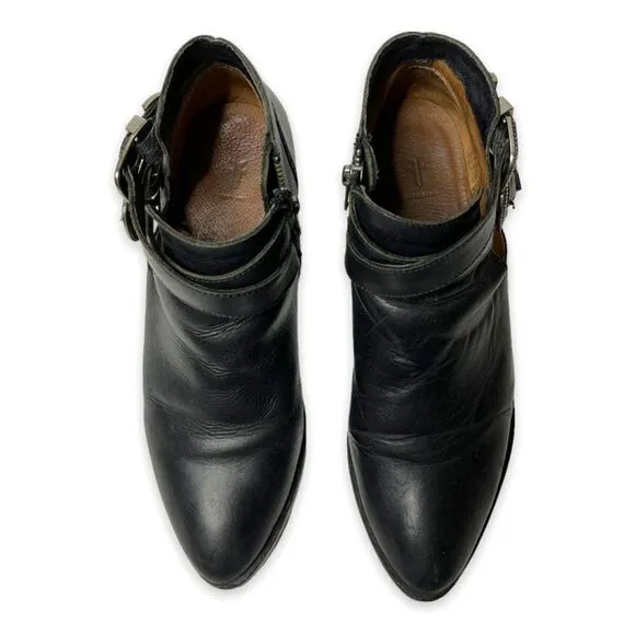 Frye Ray Western Shootie Black Leather Side Zip Boots Size 7 Style # 3477099