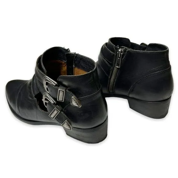 Frye Ray Western Shootie Black Leather Side Zip Boots Size 7 Style # 3477099