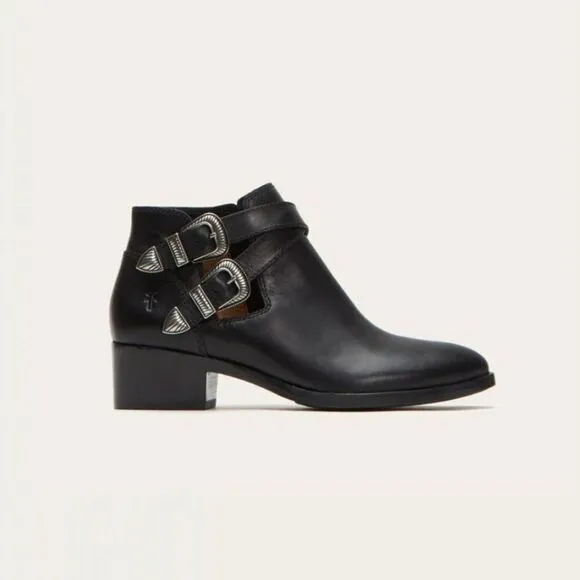 Frye Ray Western Shootie Black Leather Side Zip Boots Size 7 Style # 3477099