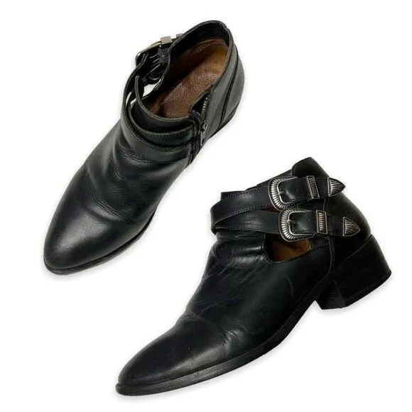 Frye Ray Western Shootie Black Leather Side Zip Boots Size 7 Style # 3477099