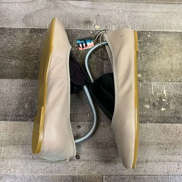 Frye Regina Ballet Leather Flats Slip On Women US 8.5 M Ash Tan Pointed Toe