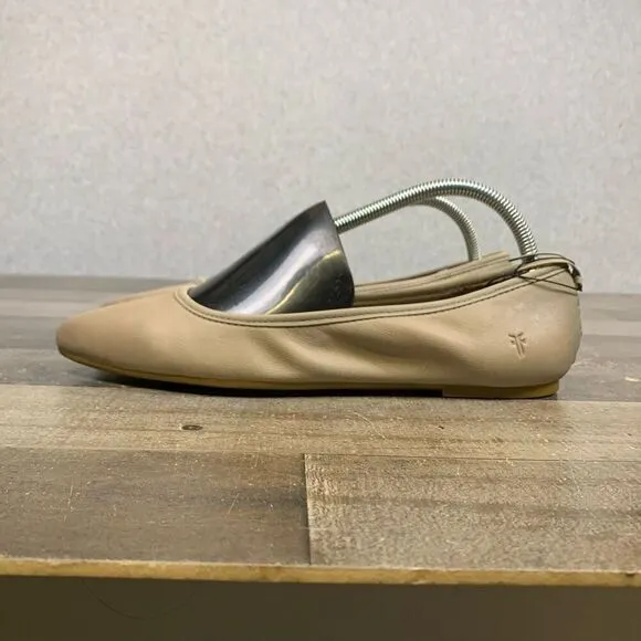 Frye Regina Ballet Leather Flats Slip On Women US 8.5 M Ash Tan Pointed Toe