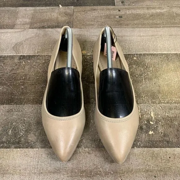 Frye Regina Ballet Leather Flats Slip On Women US 8.5 M Ash Tan Pointed Toe