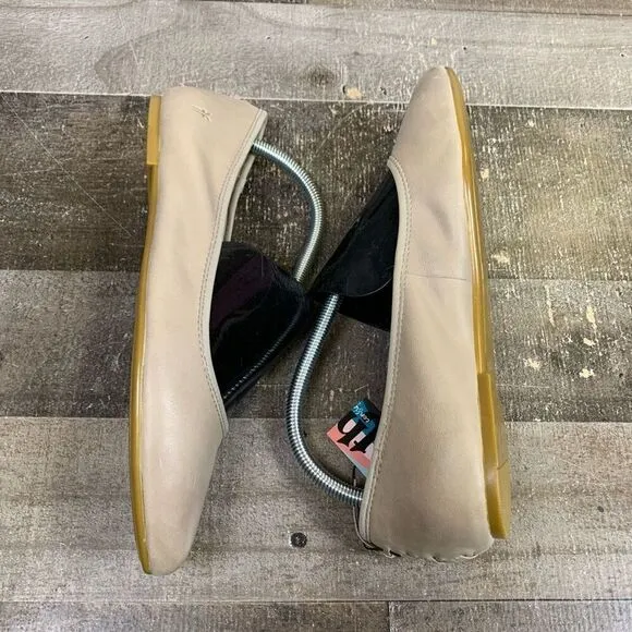 Frye Regina Ballet Leather Flats Slip On Women US 8.5 M Ash Tan Pointed Toe