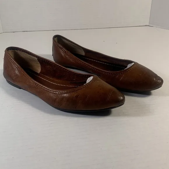 Frye Regina Brown Leather Ballet Pointed Toe Slip on Loafers