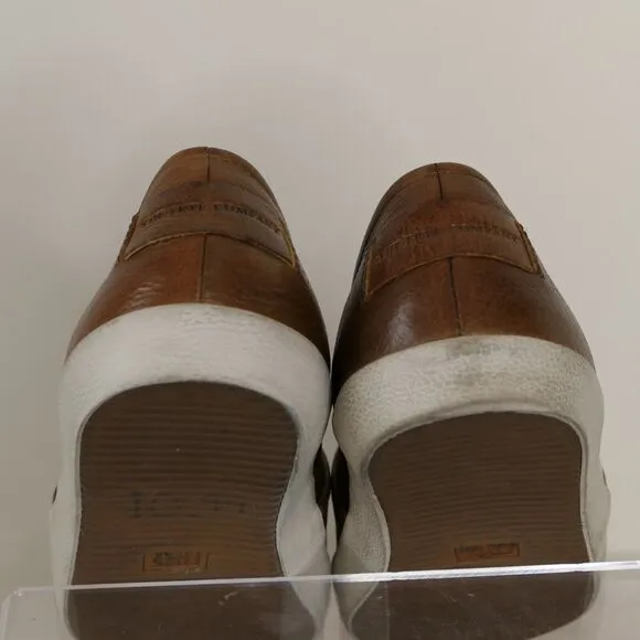 Frye Sz 10 Men's Slip On Brown Shoes White Sole Comfort Casual Flats EUC