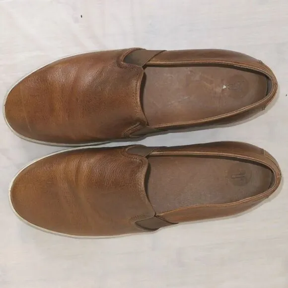 Frye Sz 10 Men's Slip On Brown Shoes White Sole Comfort Casual Flats EUC