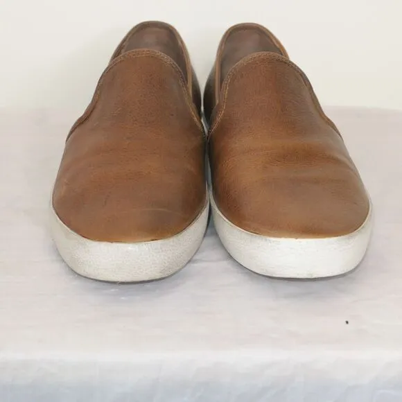 Frye Sz 10 Men's Slip On Brown Shoes White Sole Comfort Casual Flats EUC