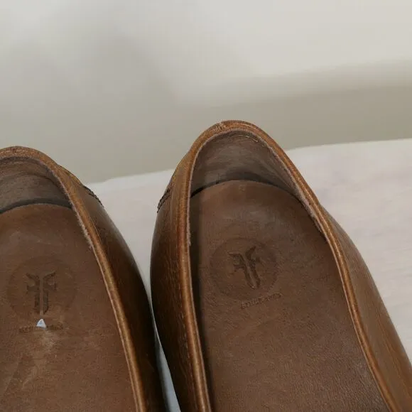 Frye Sz 10 Men's Slip On Brown Shoes White Sole Comfort Casual Flats EUC