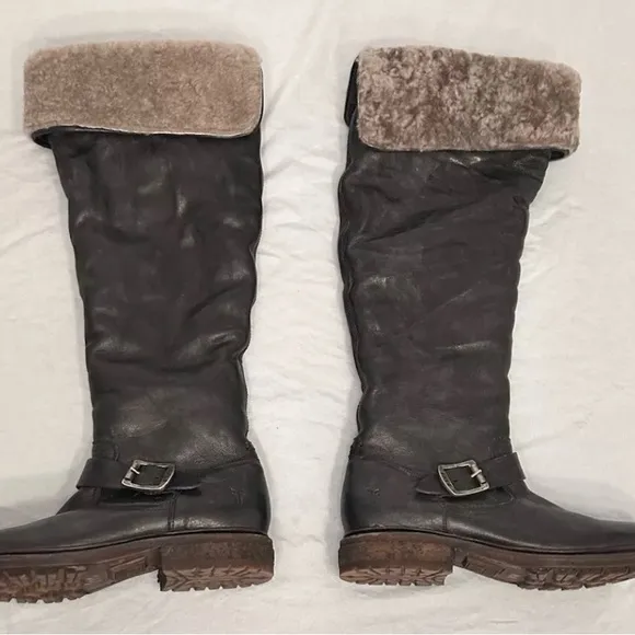 FRYE Valerie SHEARLING black Boots Women’s  8 B OTK Over-the-knee Fur Lined