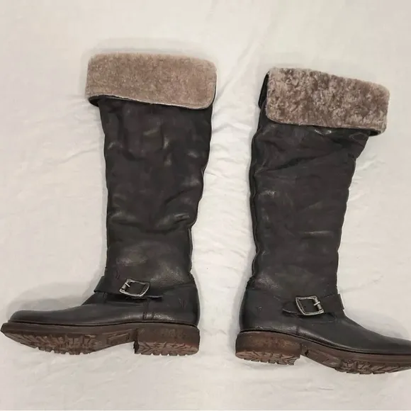 FRYE Valerie SHEARLING black Boots Women’s  8 B OTK Over-the-knee Fur Lined
