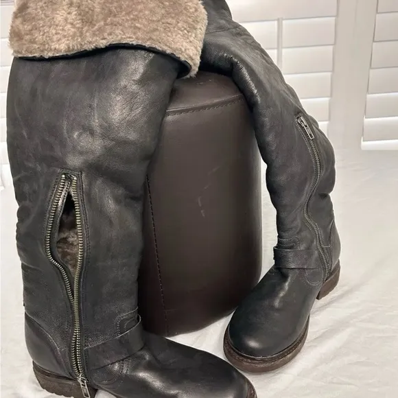 FRYE Valerie SHEARLING black Boots Women’s  8 B OTK Over-the-knee Fur Lined