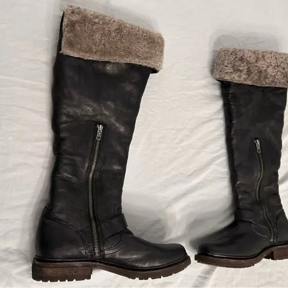 FRYE Valerie SHEARLING black Boots Women’s  8 B OTK Over-the-knee Fur Lined
