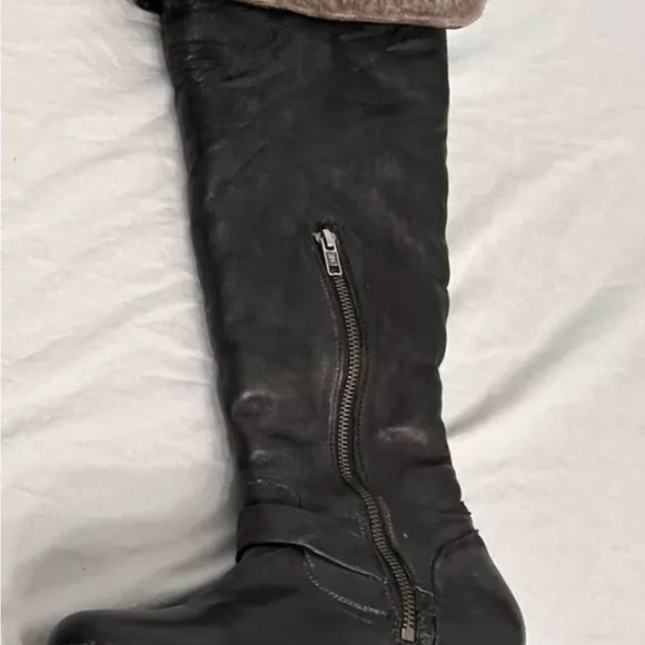 FRYE Valerie SHEARLING black Boots Women’s  8 B OTK Over-the-knee Fur Lined