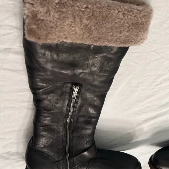 FRYE Valerie SHEARLING black Boots Women’s  8 B OTK Over-the-knee Fur Lined