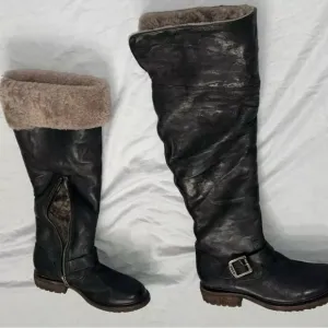 FRYE Valerie SHEARLING black Boots Women’s  8 B OTK Over-the-knee Fur Lined