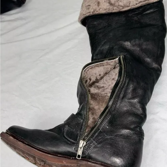 FRYE Valerie SHEARLING black Boots Women’s  8 B OTK Over-the-knee Fur Lined
