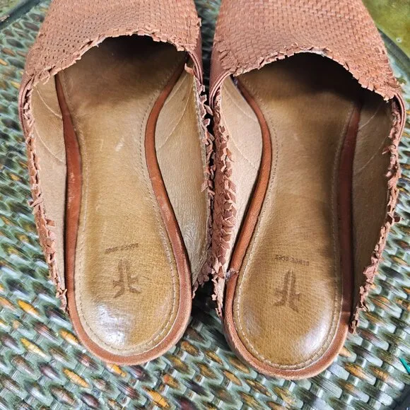 Frye Womens Terri Woven Gore Mule Sz 8M Leather Slip On Cognac Brown Casual